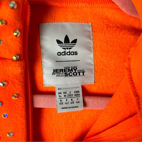 Jeremy Scott x Adidas RARE! Neon Orange Track Crop Top w Rhinestones EUC SZM - Picture 5 of 5